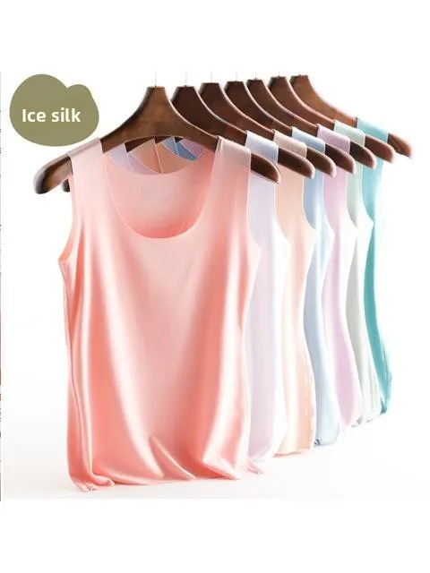 Damen-Weste aus Eisseide, dünnes Svel-Sommer-Top, Innenbekleidung, Basisschicht, trendiges, modernes Sle, rund, Ne Nine Sve-Länge, Baumwolle