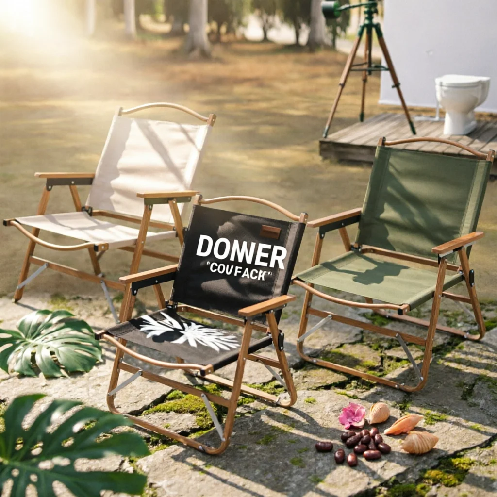 Low Sling Chair Compact Portable Lawn Chair Furniture Wood-Grain Comfortable for Campers, Camping, Patio