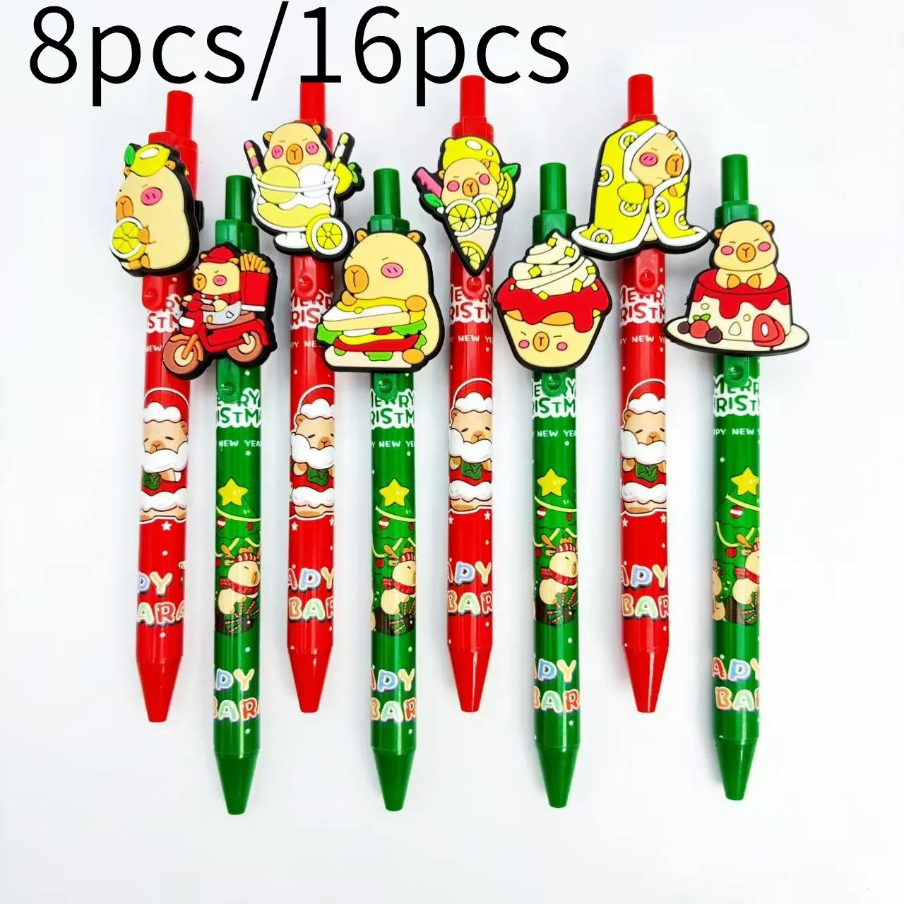 

8Pcs/16Pcs New Christmas Capybara Red and Green Color Press Ballpoint Pen Capybara Series Christmas Ballpoint Pen Holiday Series Press Ballpoint Pen