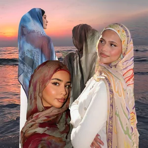 Watercolor Printed Cotton Linen Modal Shawl Hijabs New Design Malaysia Muslim Headscarf Islamic Head Cover Women Cotton Scarf