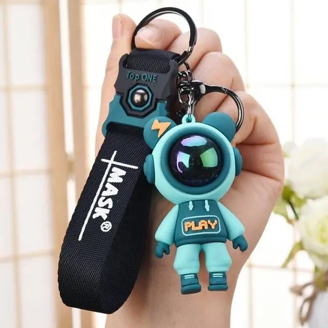 Colorful Astronaut Bears Key Chains Sweet Cute Animal Keyring Holder For Car Hanging Bag PVC Jewelry Accessories Gift For Womens