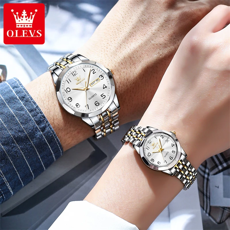 Olevs-男性と女性のための時計のセット,ファッショナブルなステンレス鋼のブレスレット,豪華なギフト,カップルのための,9970,新しいコレクション2023