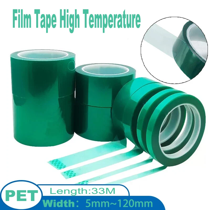 

33M/Roll Green PET Film Tape High Temperature Heat Resistant PCB Solder SMT Plating Shield Insulation Protection Width 5mm~120mm