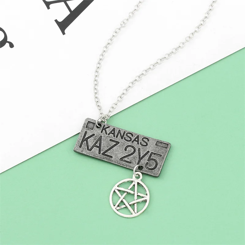 TV SPN Supernatural Dean Cosplay Necklace License Plate Pendant Punk Choker Jewelry Unisex Accessories Fashion Vintage Props view 3