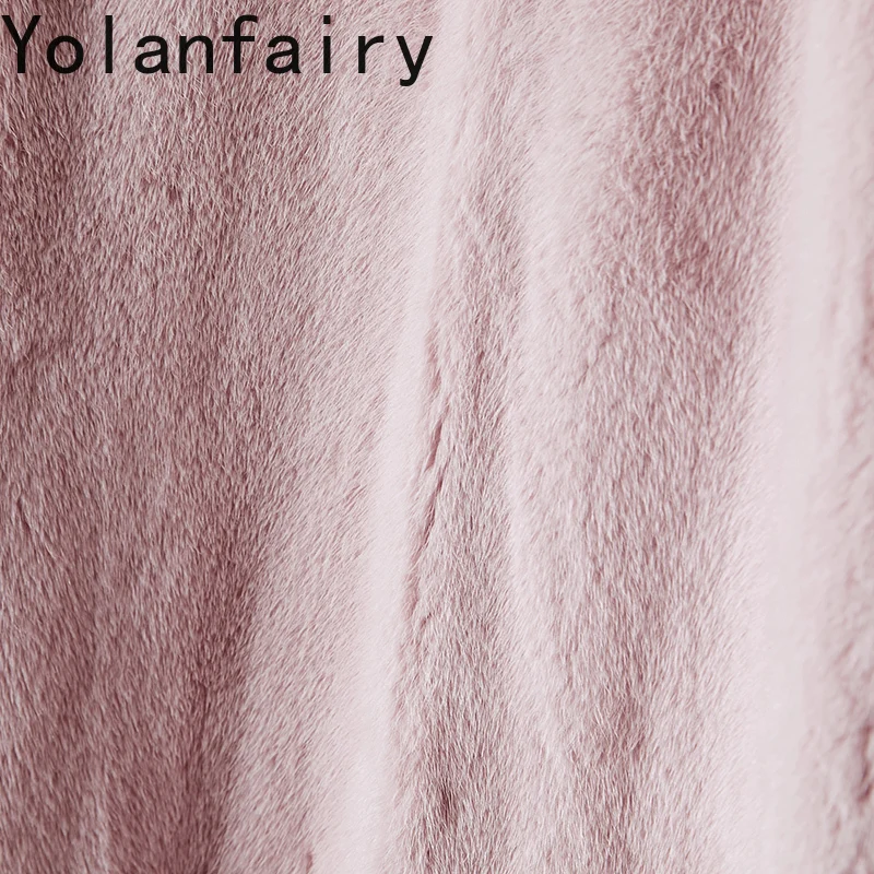 YOLANFAIRY معطف الفرو الحقيقي امرأة الطبيعية كاملة فرو المنك سترات للنساء الشتاء موضة س الرقبة معاطف الفرو الوردي Casaco Feminino