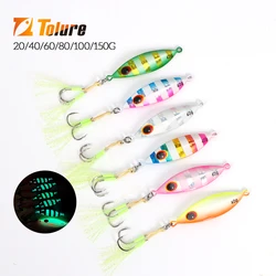 TOLU New 20g-150g Hard Bait Slow Sinking Jigging Metal Fishing Lure With Hooks Jig Flat Glow Artificial Bait Long Casting Tackle