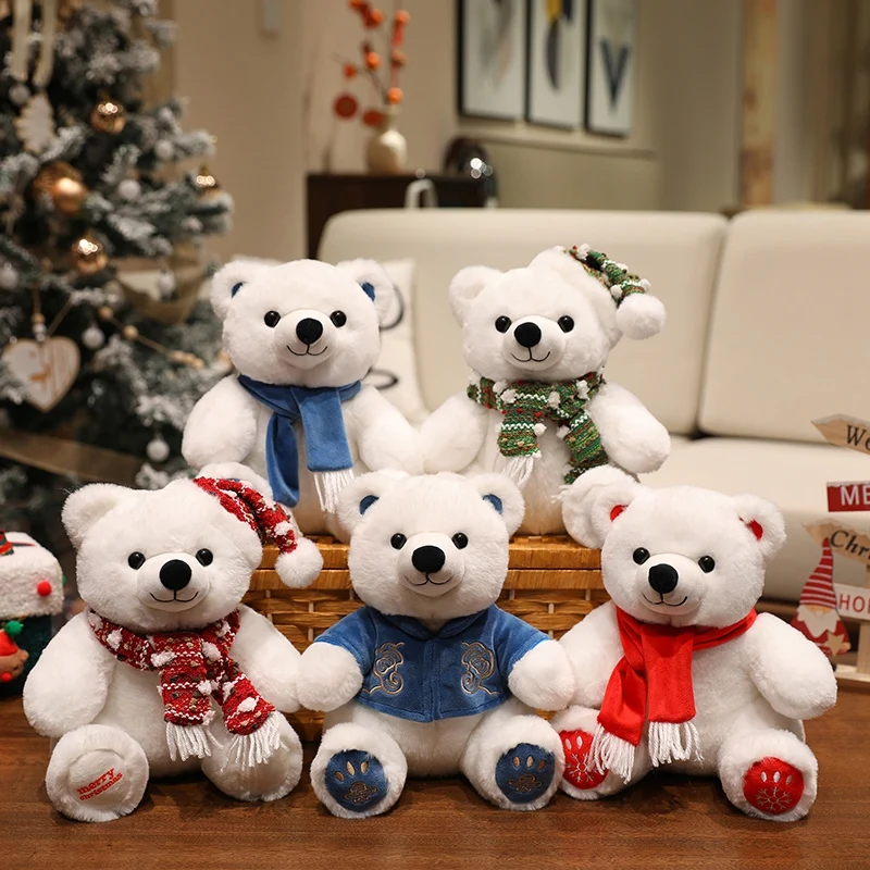 

Рождественский шарф из мультфильма, плюшевая игрушка белого медведя, игрушка плюшевого мишки, детская праздничная успокаивающая тканевая кукла