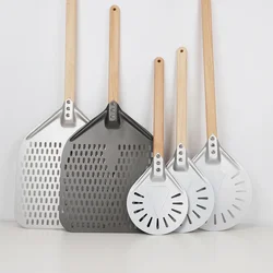 Turning small Pizza Peel Paddle Short round Pizza Tool Non Slip wooden Handle 7 8 9 inch Perforated Pizza Shovel Aluminum