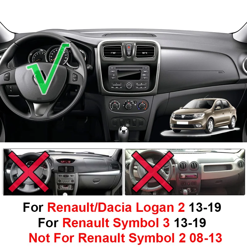 Xukey Dash mat per Dacia Renault Logan 2 2013 - 2019 per Renault Symbol Dash Mat Dashboard Cover parasole tappeto 2014 2015 2016