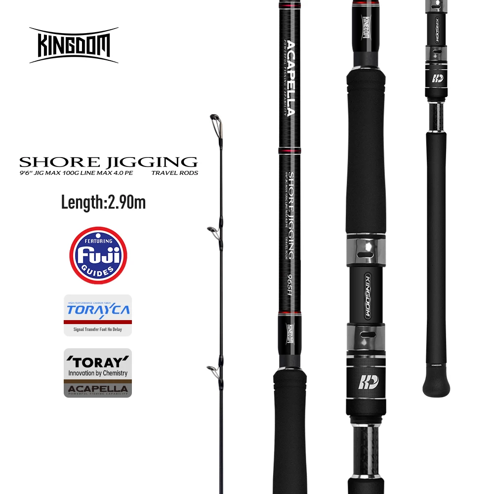 Canne à pêche Kingdom Travel Shore Jigging 2,9 m MF Action H Fuji Spinning Rods Lure MAX 100g 5 sections pour Shore Jigging et Popping