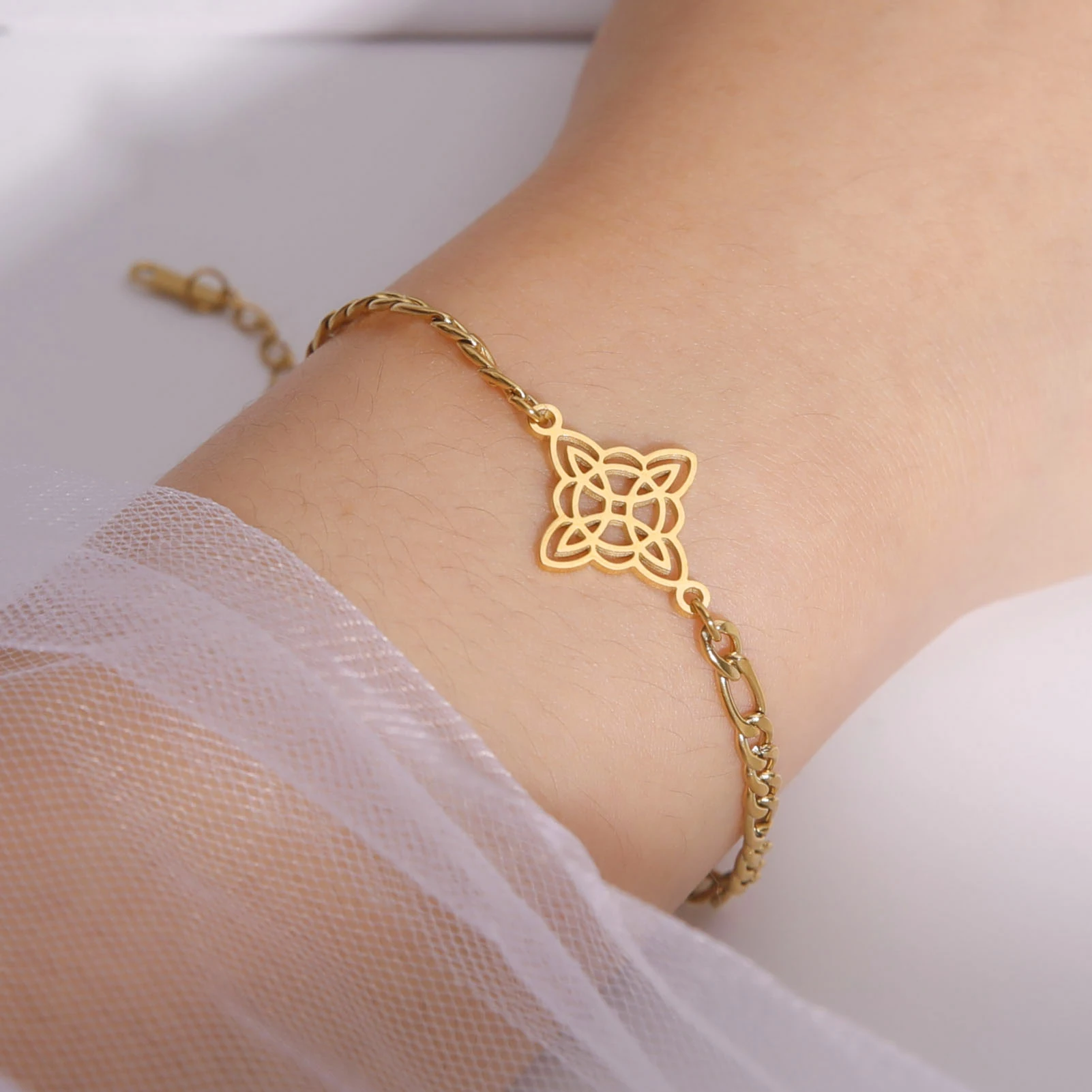 Cazador Witch Knot Wax Rope Bracelet for Women Stainless Steel Amulet Wicca Charm Bracelets Witchcraft Jewelry Mother Day Gift