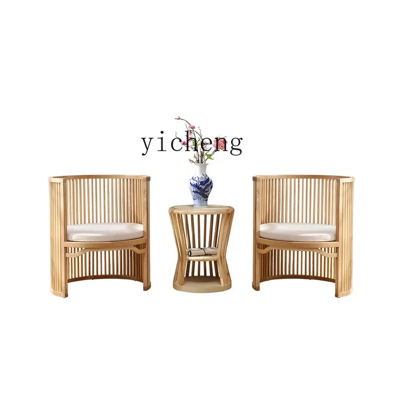 Solid Wood round-Backed Armchair Three-Piece Set New Chinese Style Single-Seat Sofa Chair Hotel Living Room Leisure