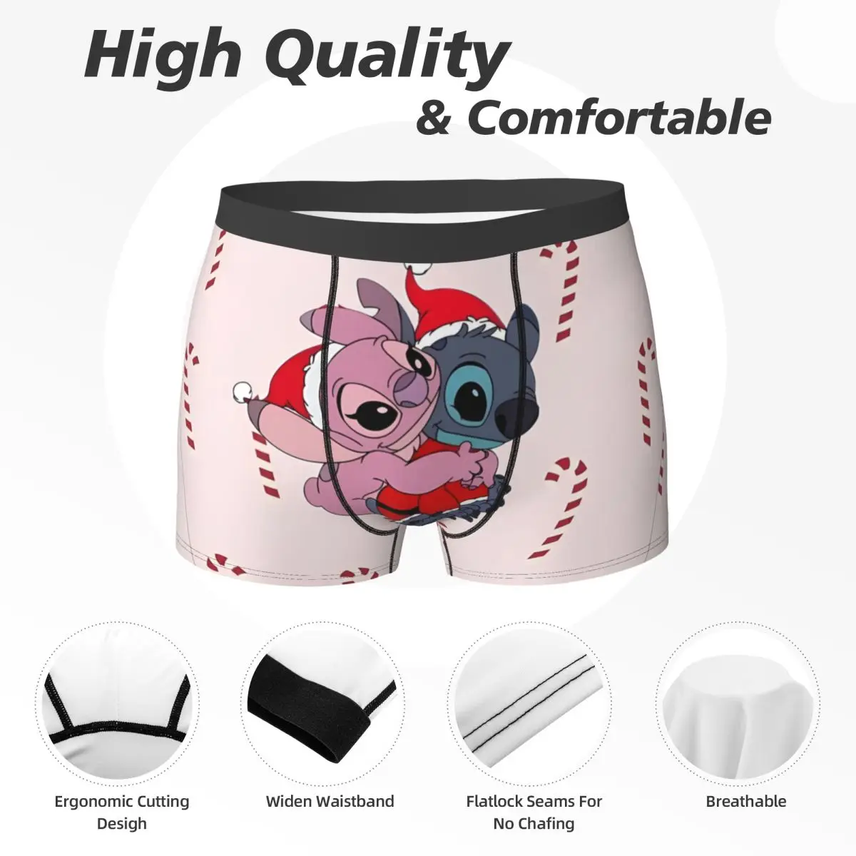 Stitch Christmas Boxershorts 3D Pouch Underwear Trenky Print Boxer Brief Breathable Men\'s Underpants Plus Size 2XL