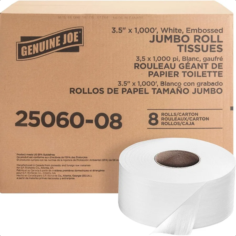 

Genuine Joe GJO2506008 Jumbo Dispenser Roll Bath Tissue Pack of 8