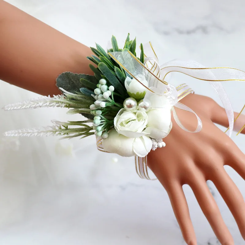 1 pz Boutonniere fiori corpetto Pin Boutonniere occhiello uomini braccialetto di nozze damigella d'onore Wedding Buttonhole testimone corpetto