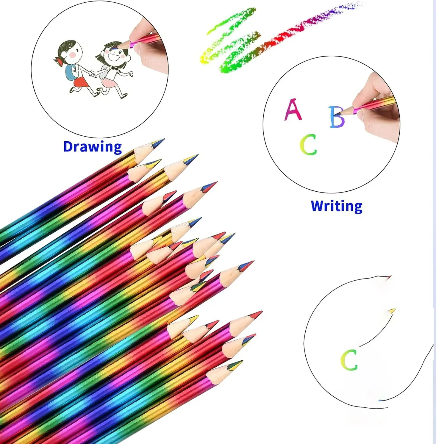 8/16 Pcs Rainbow Colored Pencils, 4 Color in 1 Pencil .Suitable for Schools, Students, Sketching, Doodling, Coloring, Painting.