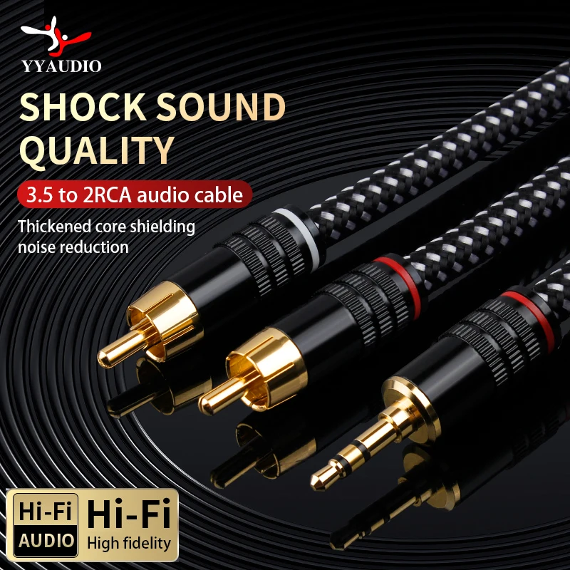 YYAUDIO HIFI 6N OFC Conduct 3.5mm to 2RCA Audio Cable Gold plated Plug 3.5mm Jack for Speaker Decoder Amplifiers