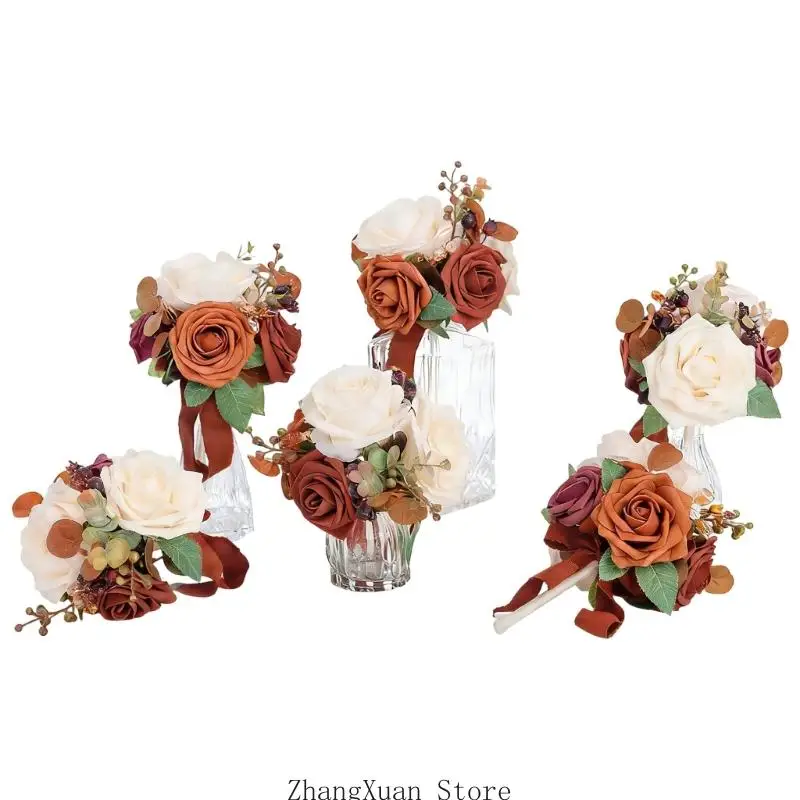 6 Stück Brautsträuße, künstliche PVC-Rosen für Hochzeitszeremonie, Dekoration, 3 x – Detail 5