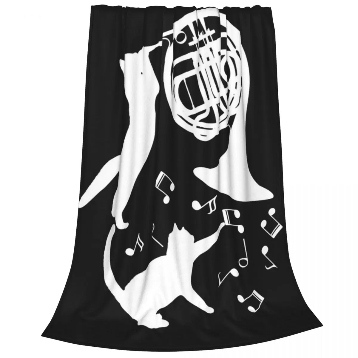 Cats Playing French Horn And Music Notes Blanket Flannel Portable Sofa Throw Blankets For Home Bedroom  Throws Bedspread Quilt