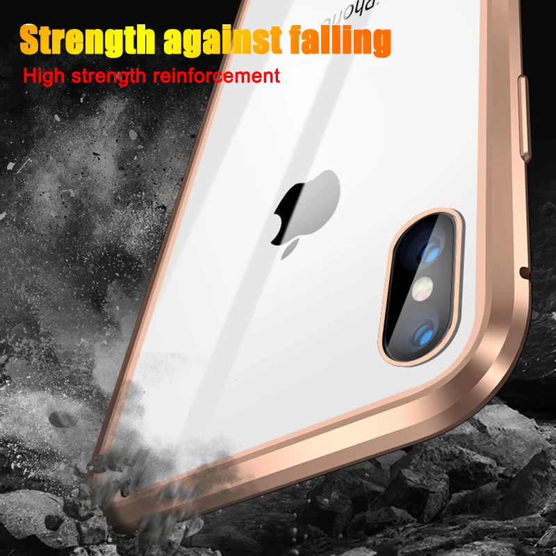 360 Magnetic Adsorption Metal Case For iPhone 14 13 12 11 Pro Max XR Double-Sided Glass Case For iPhone 6S 7 8 Plus Magnet Cover