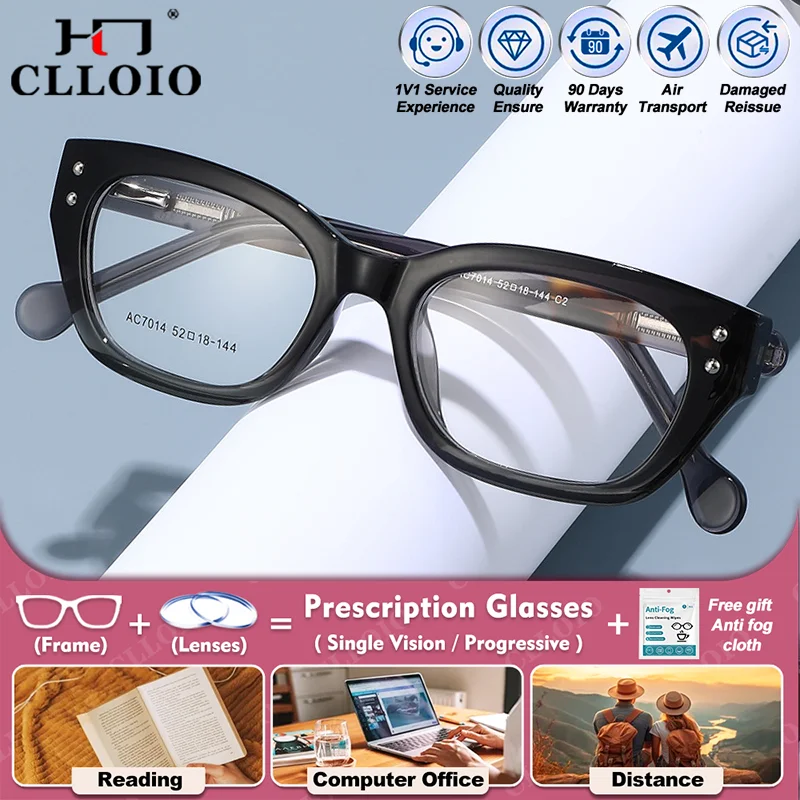 

CLLOIO Simple Fashion Anti-Reflective Prescription Glasses Women Small Square Frame Myopia Glasses Progressive Reading Eyeglass
