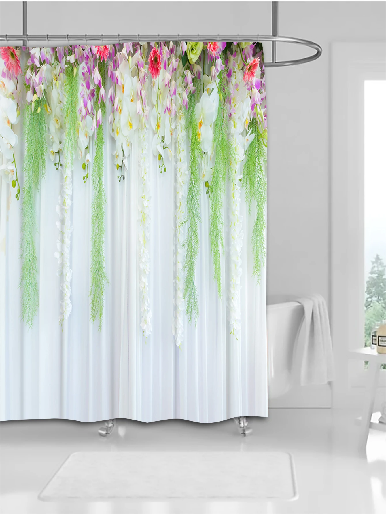 Beautiful Flowers  Bathing Curtain  Bathroom  Shower Curtain Waterproof With 12 Hooks Fishes Home Deco Free Ship