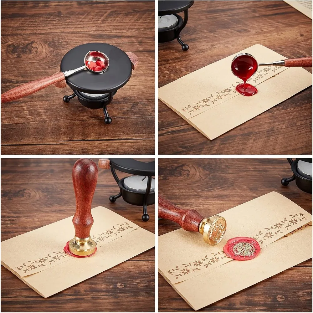 Retro ไม้แสตมป์ WAX Seal 25 มม.หัวทองเหลืองที่ถอดออกได้ไม้ Handle สําหรับงานแต่งงานคําเชิญซอง Embellishment ของขวัญทําชุด