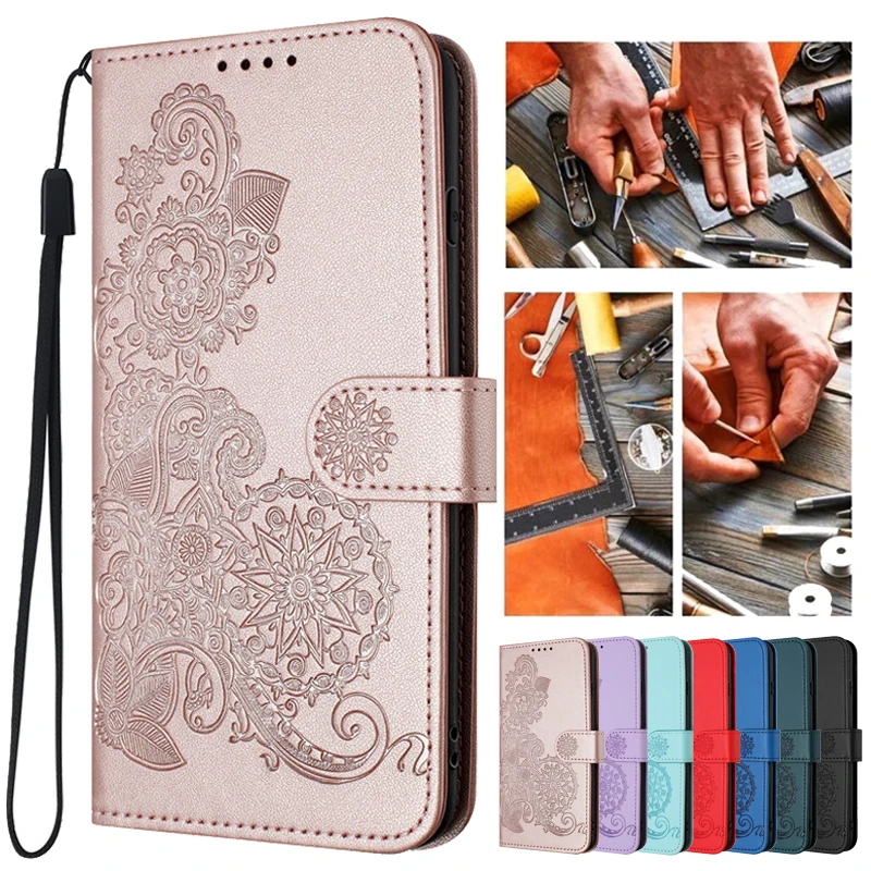 

Flower Wallet Phone Case For Samsung Galaxy A12 A22 A32 A42 A52 4G A52s A72 5G A02S Leather Flip Stand Phone Cover Totem Capa