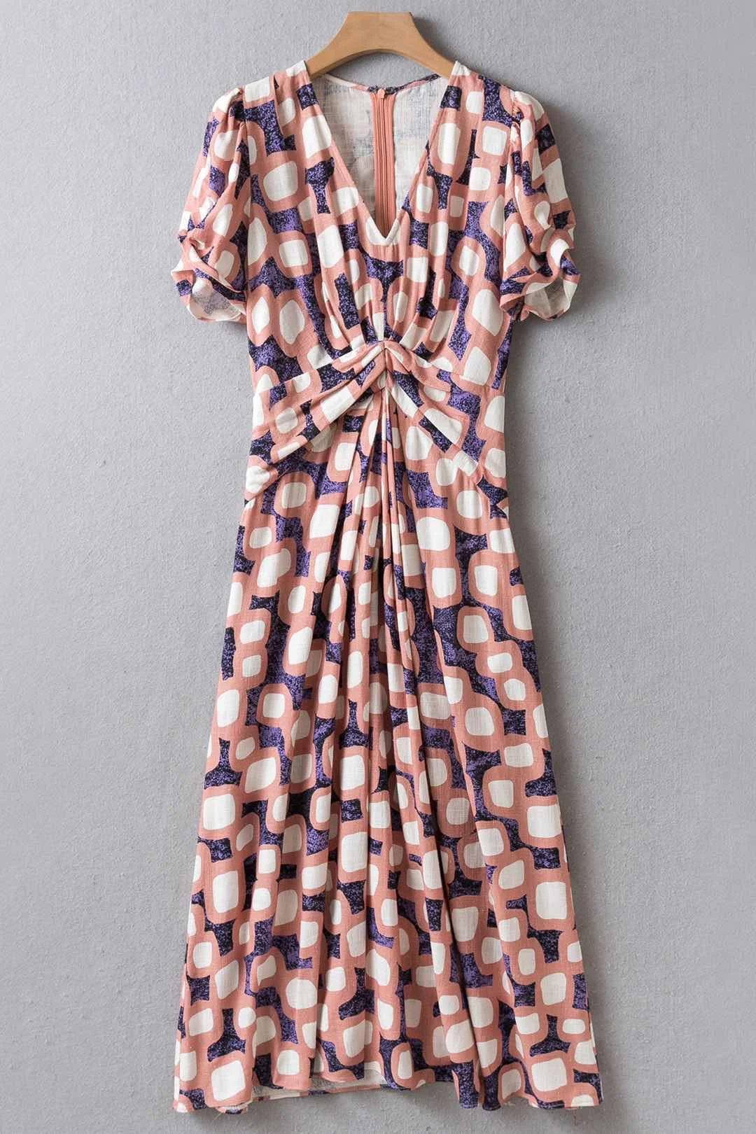 

New Summer Linen Blended Geometric Midi Dress XS-XL