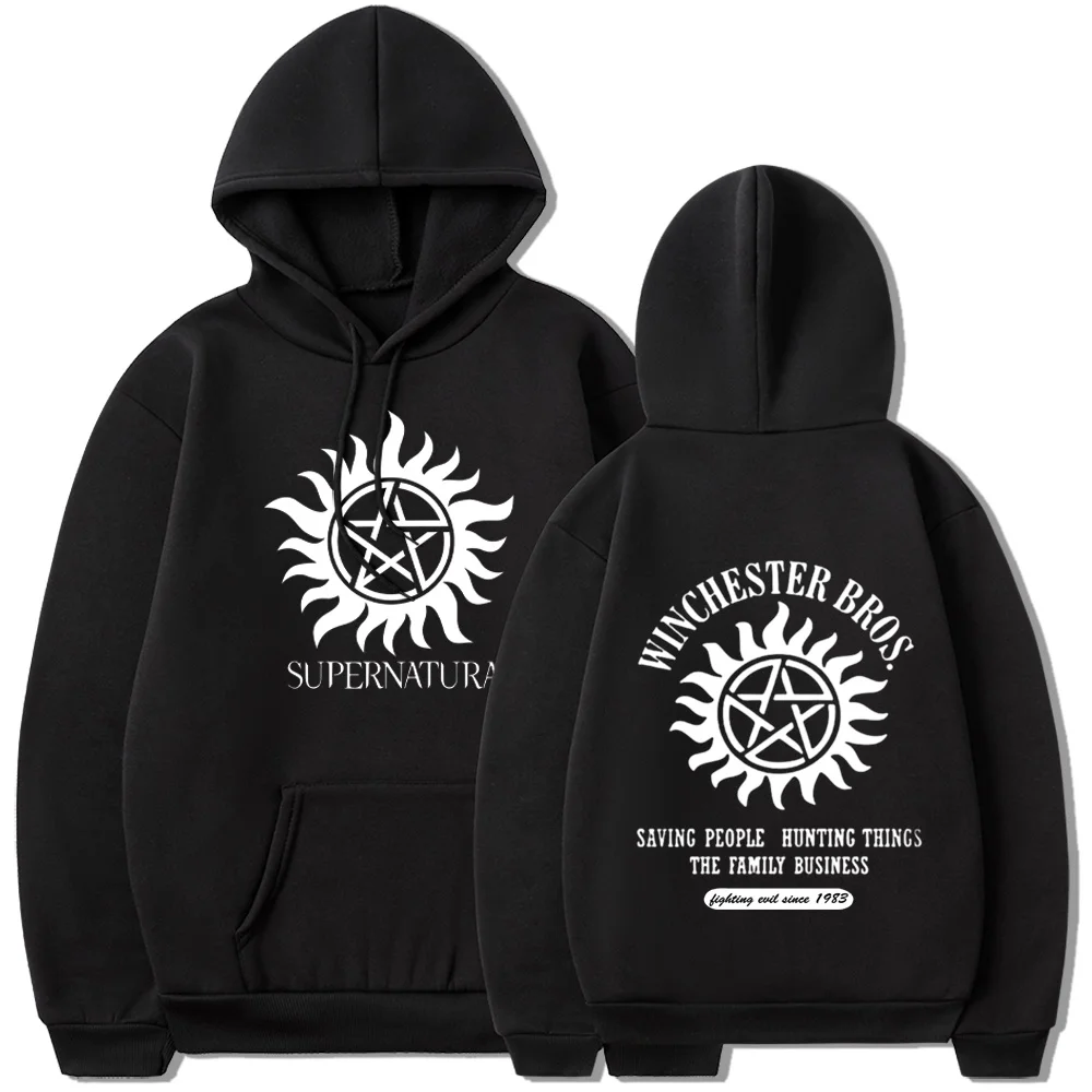 S-Supernaturales Winchesters Bros Printed Hoodies Autumn Harajuku Pullover Hooded Tops Women Men Hoodie Hip Hop Streetwear Tops