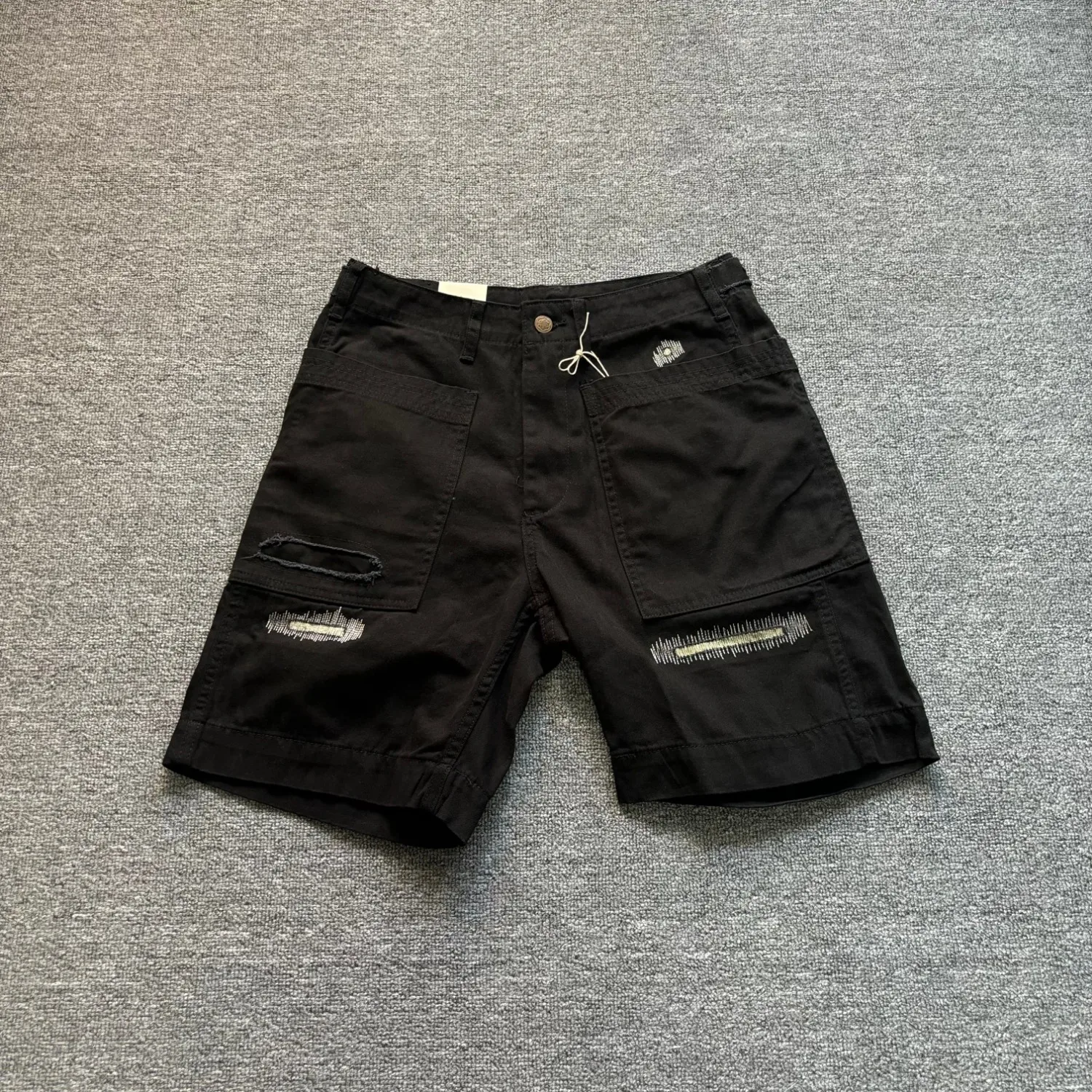 100% cotton summer new style retro personalized patch patch shorts men's casual woven mid-pants five-quarter pants