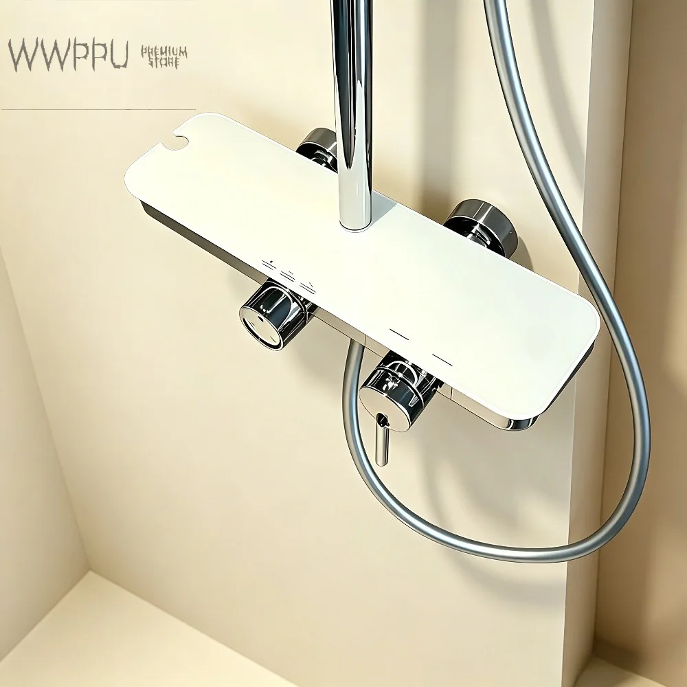 WWPPU Rainlfall Pressurized Shower Set Wall Mounted Bathroom Shower Faucet Brass Shower System Set with Three Ways Water Outlet