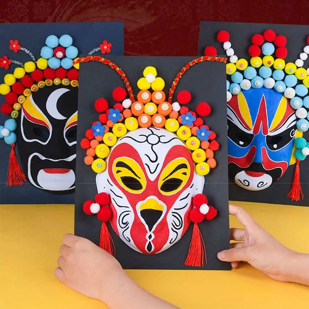 

Self Made Beijing Opera Mask Craft Material Decorative Ornaments Full Face Mask Chinese Unpainted Mask Set Easy To Play Tassels