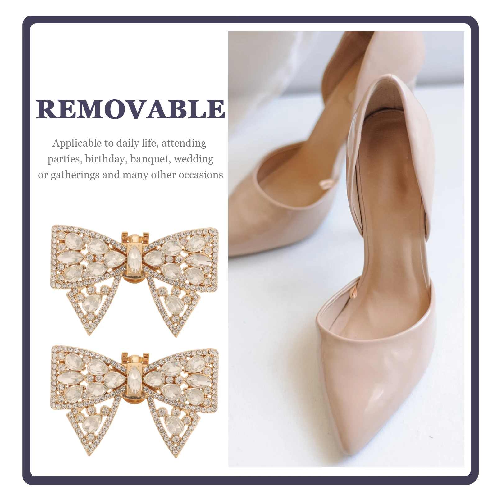 

Rhinestone Clips Bowknot Buckle Decorative Wedding Accessories for Pumps Heels Golden Color DIY Embellishments Shoe Flowers