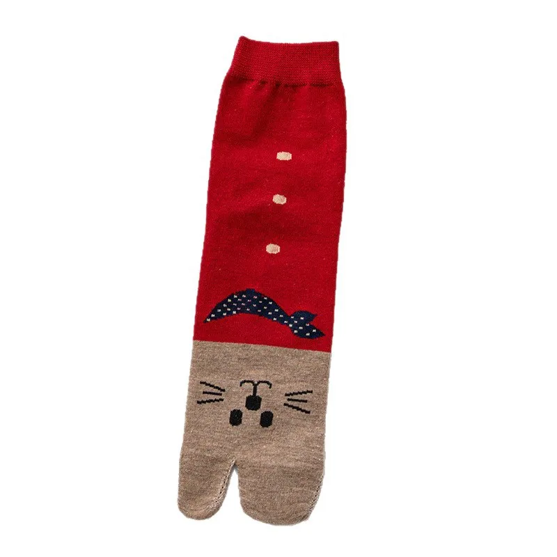 5 pares de meias femininas tabi de algodão com dois dedos, tubo médio, design de desenho animado para primavera e outono, estilo confortável de dois dedos