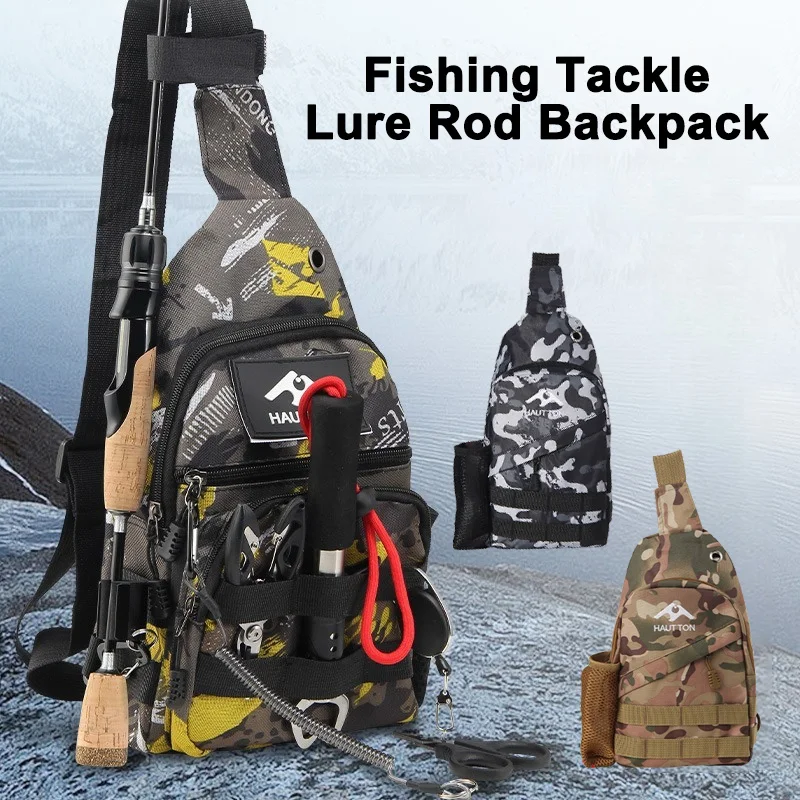 

Waterproof Oxford Fishing Tackle Lure Rod Backpack, Lightweight Sling Bag Storage Gear and Equipment, Shoulder Diagonal Backpack