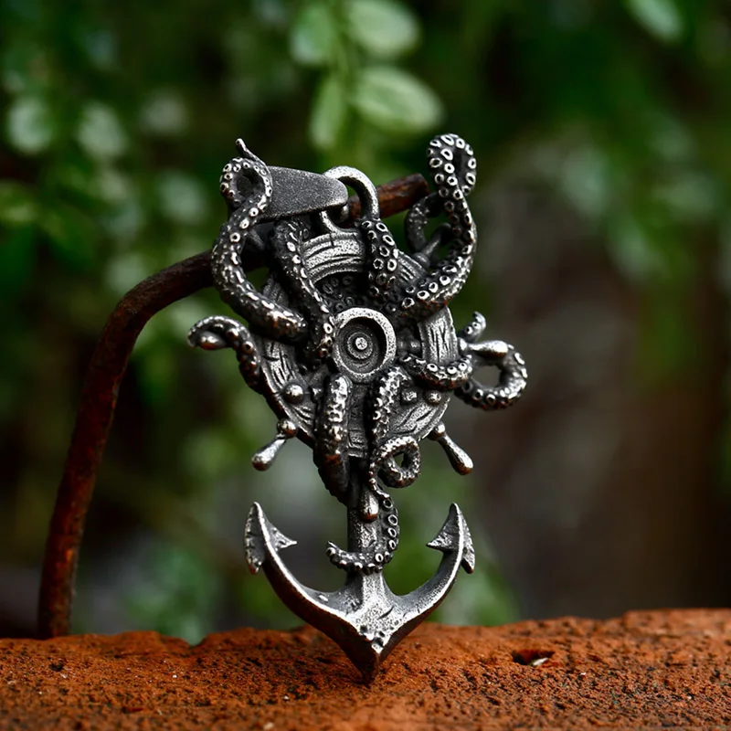 Stainless Steel men/women Jewelry Dark Style Kraken Octopus Mermaid Ship's Anchor Pendant Pendant fashion Chain Necklace BP8-106