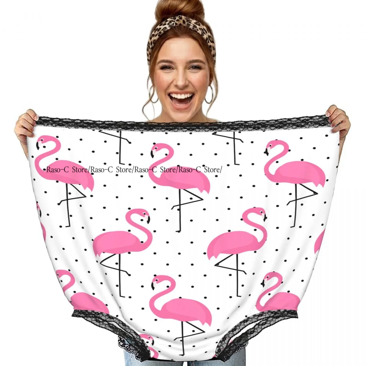 Ropa interior divertida para abuela con estampado de flamencos rosas sobre lunares, regalos casuales para bromas