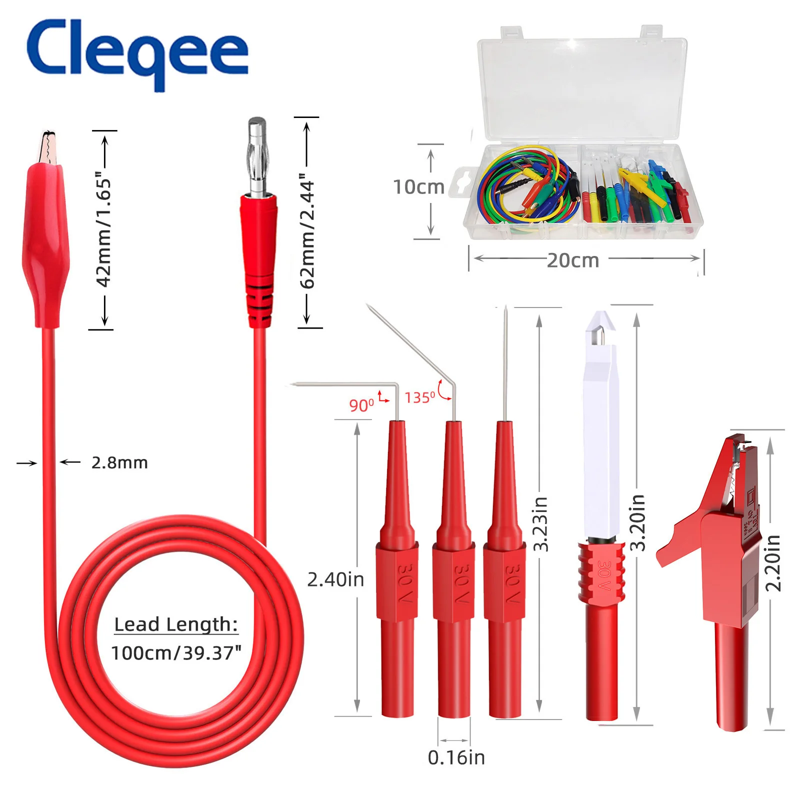 Cleqee P1920B 30 قطعة مسبار الظهر طقم السيارات 4 مللي متر الموز التوصيل إلى التمساح كليب يؤدي مع سلك ثقب مجسات إصلاح السيارات