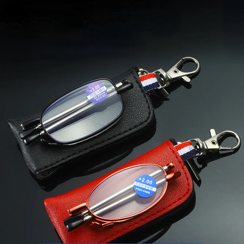 Foldable Reading Glasses Portable Zipper Bag Reading Glasses Telescopic Leg Men's and Women's Glasses