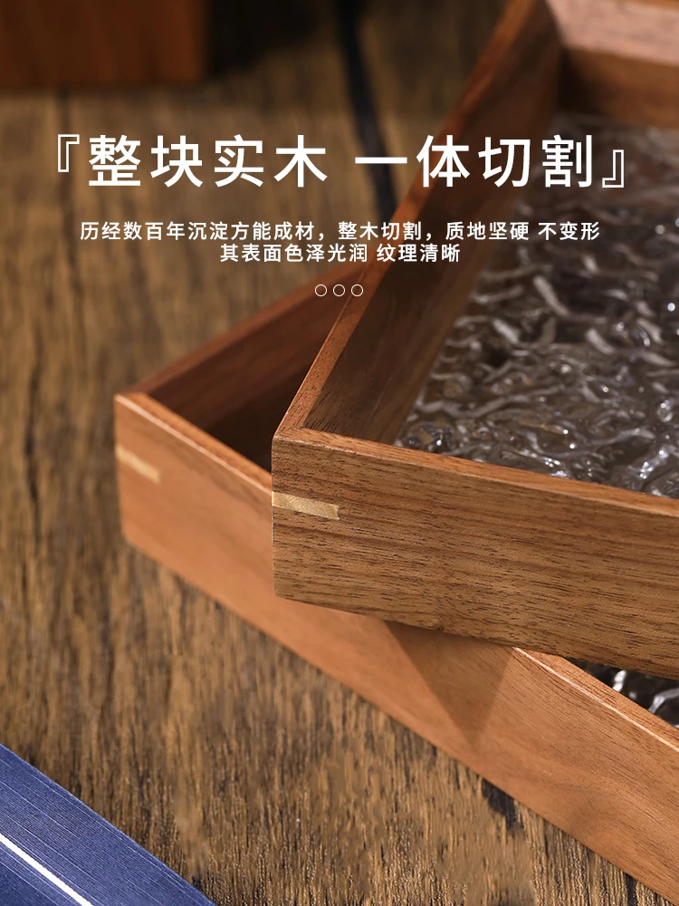 Japanese walnut solid wood tray, tea tray, rectangular household tea table, wooden fruit cake tray, candy and meal tray storage