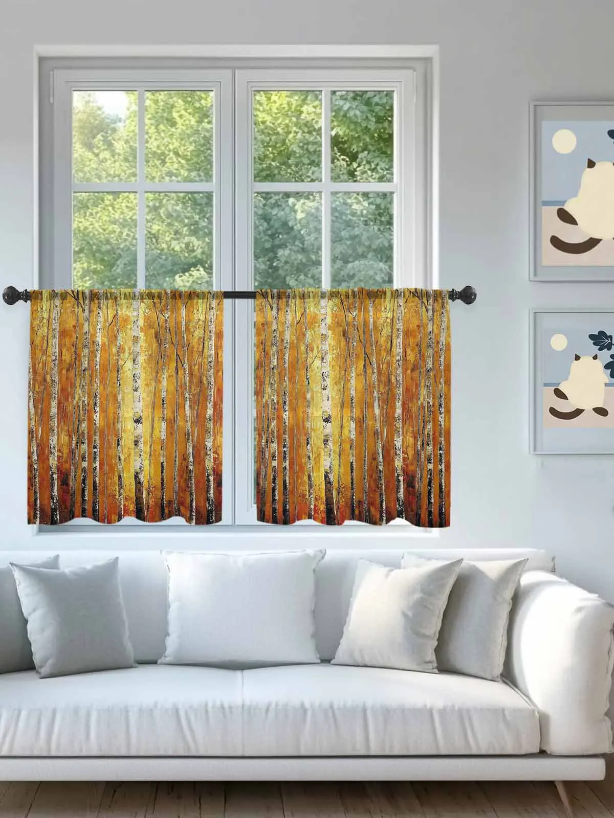 

Autumn Birch Grove Trees Sheer Voile Curtains for Living Room Window Treatment for Bedroom Kitchen Drapes