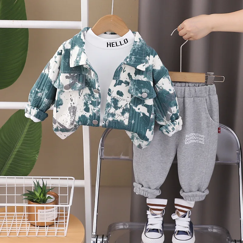 Kids Outfits 2024 Spring Autumn Baby Boy Clothes 12 To 18 Months Korean Printed Jackets + T-shirts + Pants Boys Tracksuit Set