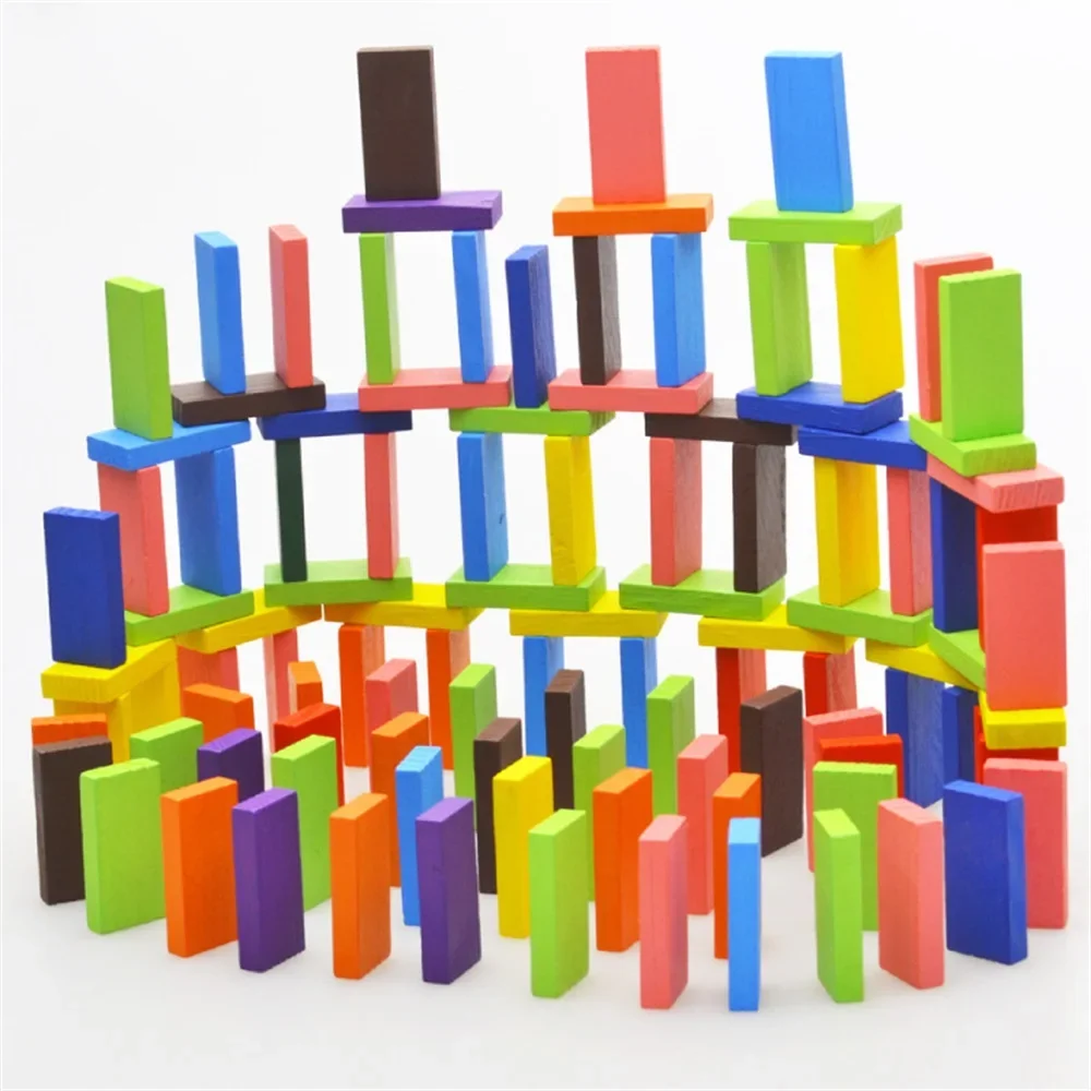 Blocs de dominos en bois arc-en-ciel colorés, grandes briques, jouet éducatif en bois pour enfants, cadeau idéal, TH0048