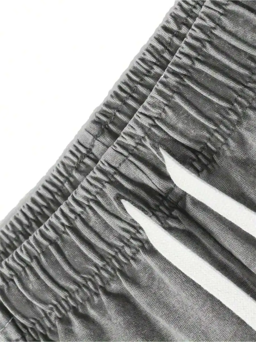 

290G Soft Washed Cotton Denim Shorts For Men, Featuring Print Design, Elastic Waistband With Drawstring, Functional Pockets,