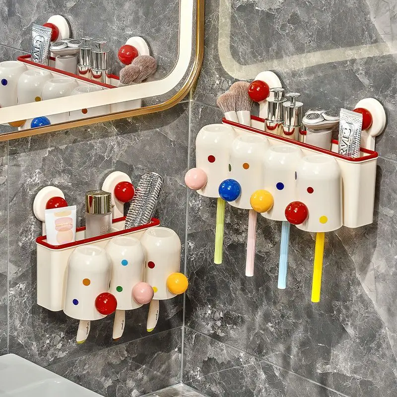 Suction Cup Toothbrush Holder No Drill Bathroom Wall Mounted Organizer for Toothpaste Cup Storage Rack