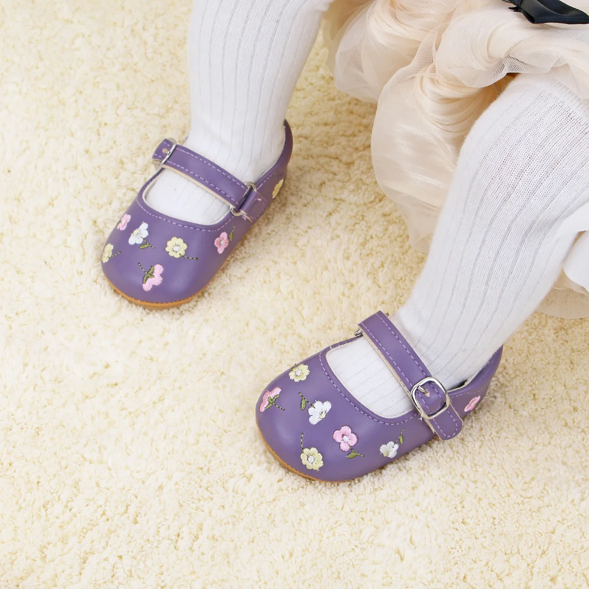 Meckior Newborn Baby Girl PU Leather Shoes Flower Princess Party Embroidered Anti Slip Rubber Sole Toddler Girls Shoes