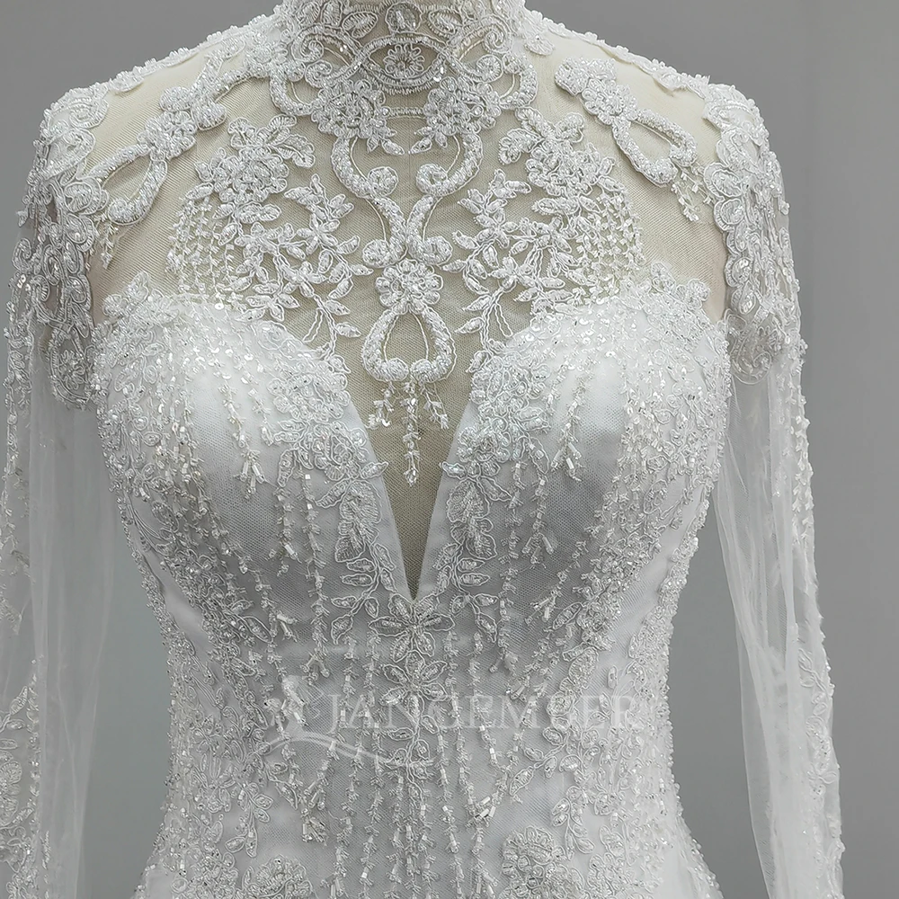 사용자 정의 섹시한 긴 소매 레이스 a 라인 웨딩 드레스 새로운 신부 페르시 우아한 하이 넥 비치 신부 드레스 vestido de novia