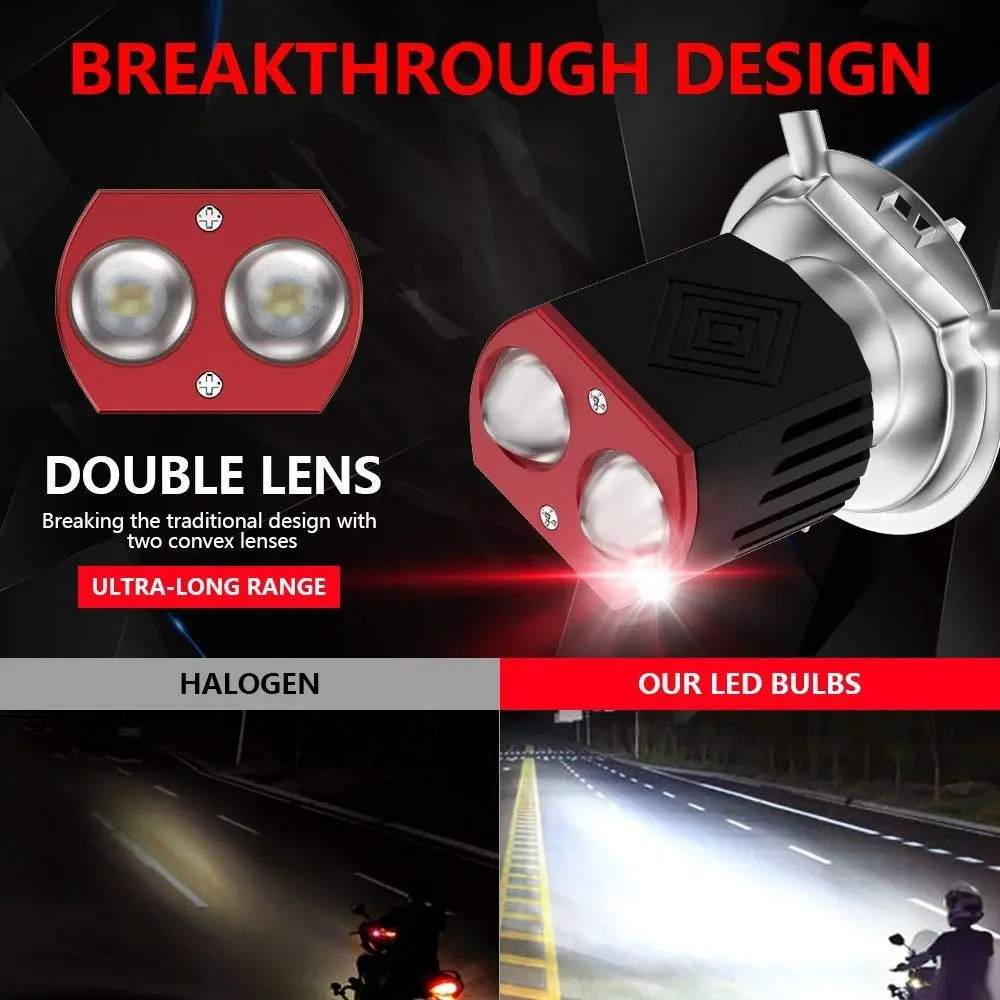 New Dual Lens Motorcycle Headlight 12-80V H4 H6/BA20D Led Motorcycle Headlight Waterproof Electric Motorcycle High/low Beam