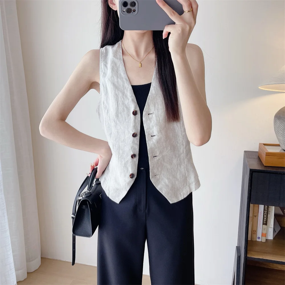 

Spring and summer women's casual solid color V-neck slim fit vest